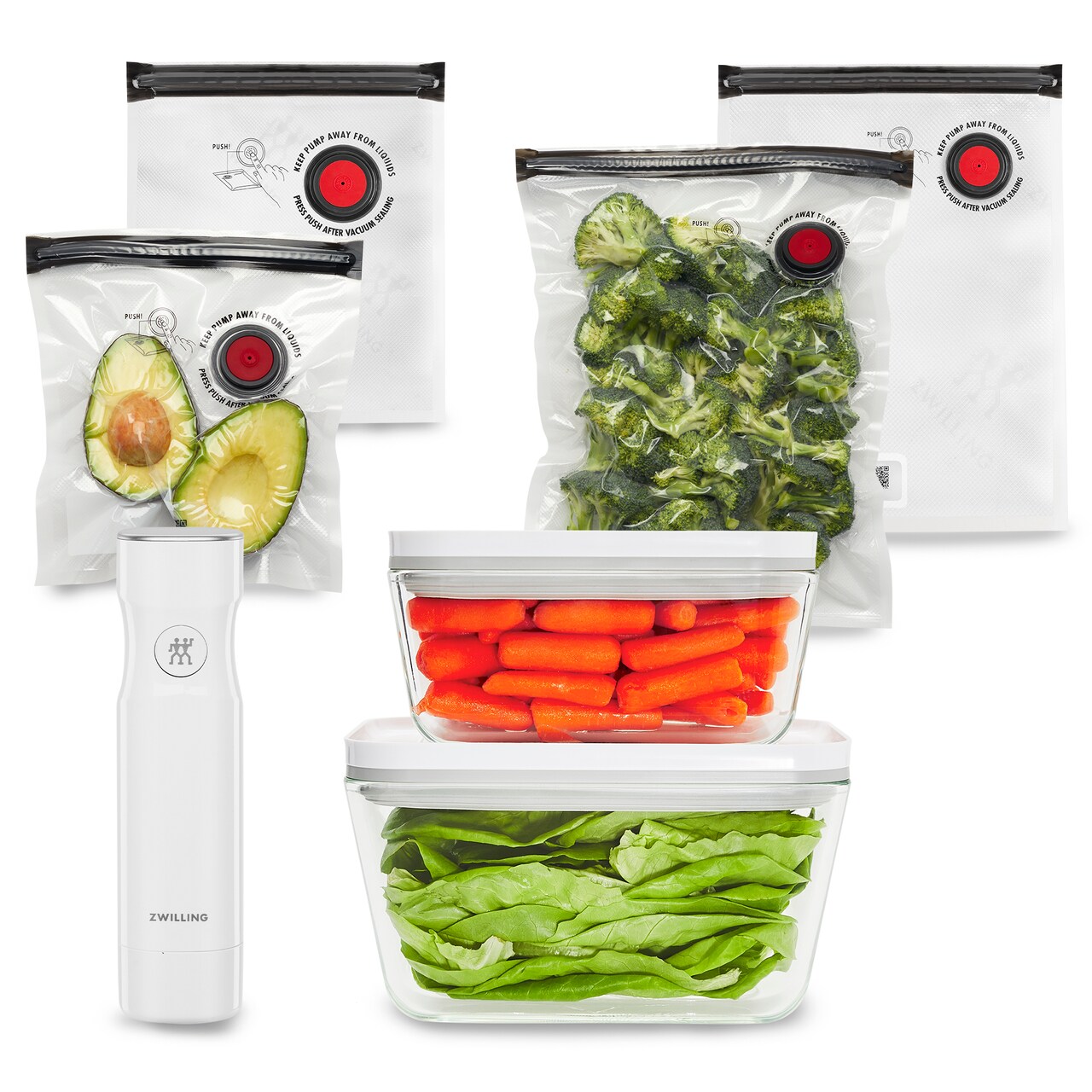 ZWILLING Fresh & Save 7-pc Vacuum Sealer Machine Starter Set, Sous Vide Bags, Meal prep, Airtight Food Containers Glass